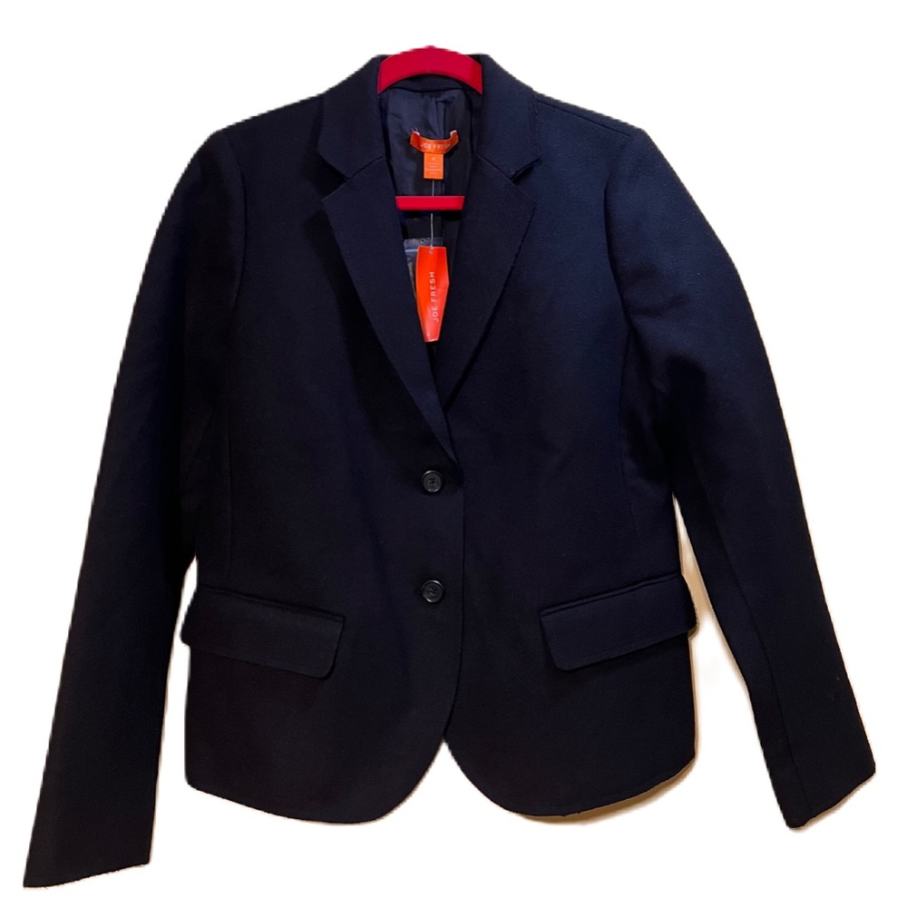Joe‎ Fresh Womens Sz 8 Wool Blend Blazer Jacket Raw Stitched Hem Black New